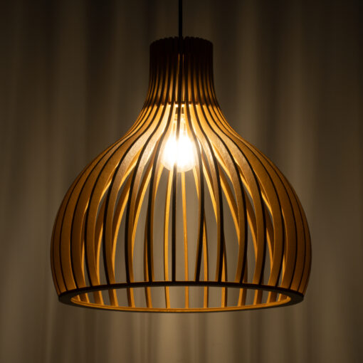 GloboStar® SCANDINAVIA 01697 Μοντέρνο Κρεμαστό Φωτιστικό Οροφής Μονόφωτο 1 x E27 Μπεζ Ξύλινο Πλέγμα Φ35 x Υ35cm