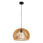 GloboStar® SCANDINAVIA 01698 Μοντέρνο Κρεμαστό Φωτιστικό Οροφής Μονόφωτο 1 x E27 Μπεζ Ξύλινο Πλέγμα Φ33 x Υ20cm