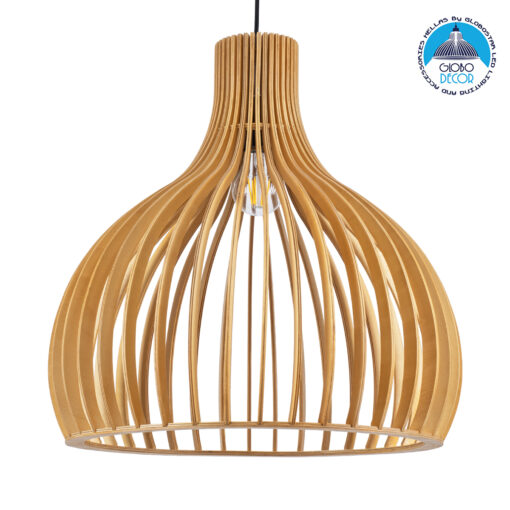 GloboStar® SCANDINAVIA 01701 Μοντέρνο Κρεμαστό Φωτιστικό Οροφής Μονόφωτο 1 x E27 Μπεζ Ξύλινο Πλέγμα Φ45 x Υ45cm