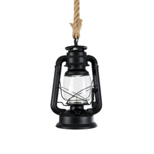 GloboStar® BARBAROSSA 01704 Vintage Κρεμαστό Φωτιστικό Οροφής Μονόφωτο 1 x E27 AC220-240V IP20 – Φ18 x Υ28cm – Μαύρο Μεταλλικό με Διάφανο Γυαλί και Ανάρτηση Σχοινί Τριχιάς – 5 Χρόνια Εγγύηση