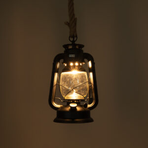 GloboStar® BARBAROSSA 01704 Vintage Κρεμαστό Φωτιστικό Οροφής Μονόφωτο 1 x E27 AC220-240V IP20 – Φ18 x Υ28cm – Μαύρο Μεταλλικό με Διάφανο Γυαλί και Ανάρτηση Σχοινί Τριχιάς – 5 Χρόνια Εγγύηση