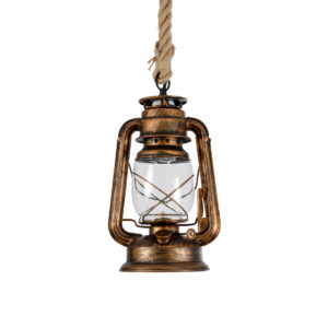 GloboStar® BARBAROSSA 01706 Vintage Κρεμαστό Φωτιστικό Οροφής Μονόφωτο 1 x E27 AC220-240V IP20 – Φ18 x Υ28cm – Μπρούτζινο Αντικέ Μεταλλικό με Διάφανο Γυαλί και Ανάρτηση Σχοινί Τριχιάς – 5 Χρόνια Εγγύηση