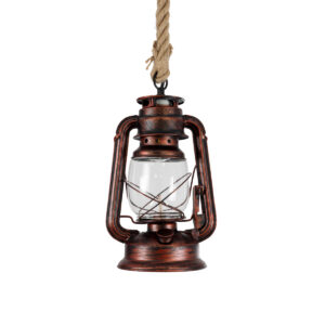 GloboStar® BARBAROSSA 01707 Vintage Κρεμαστό Φωτιστικό Οροφής Μονόφωτο 1 x E27 AC220-240V IP20 – Φ18 x Υ28cm – Χάλκινο Αντικέ Μεταλλικό με Διάφανο Γυαλί και Ανάρτηση Σχοινί Τριχιάς – 5 Χρόνια Εγγύηση