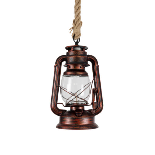 GloboStar® BARBAROSSA 01707 Vintage Κρεμαστό Φωτιστικό Οροφής Μονόφωτο 1 x E27 AC220-240V IP20 – Φ18 x Υ28cm – Χάλκινο Αντικέ Μεταλλικό με Διάφανο Γυαλί και Ανάρτηση Σχοινί Τριχιάς – 5 Χρόνια Εγγύηση