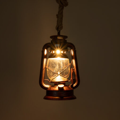 GloboStar® BARBAROSSA 01707 Vintage Κρεμαστό Φωτιστικό Οροφής Μονόφωτο 1 x E27 AC220-240V IP20 – Φ18 x Υ28cm – Χάλκινο Αντικέ Μεταλλικό με Διάφανο Γυαλί και Ανάρτηση Σχοινί Τριχιάς – 5 Χρόνια Εγγύηση