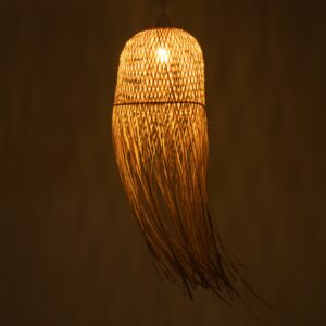 GloboStar® MANILA 01713 Μοντέρνο Κρεμαστό Φωτιστικό Οροφής Μονόφωτο 1 x E27 Μπεζ Μπαμπού Καμπάνα Φ25 x Υ60cm