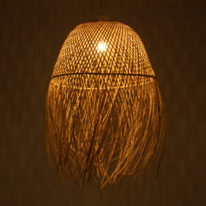 GloboStar® MANILA 01714 Μοντέρνο Κρεμαστό Φωτιστικό Οροφής Μονόφωτο 1 x E27 Μπεζ Μπαμπού Καμπάνα Φ45 x Υ60cm