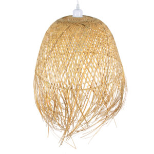 GloboStar® MANILA 01714 Μοντέρνο Κρεμαστό Φωτιστικό Οροφής Μονόφωτο 1 x E27 Μπεζ Μπαμπού Καμπάνα Φ45 x Υ60cm