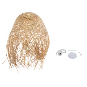 GloboStar® MANILA 01714 Μοντέρνο Κρεμαστό Φωτιστικό Οροφής Μονόφωτο 1 x E27 Μπεζ Μπαμπού Καμπάνα Φ45 x Υ60cm