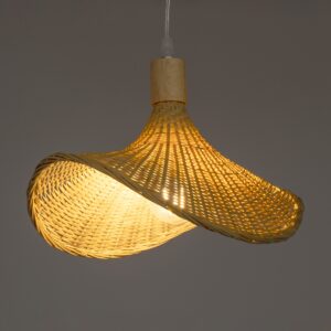 GloboStar® CUBA 01715 Vintage Κρεμαστό Φωτιστικό Οροφής Μονόφωτο 1 x E27 Μπεζ Ξύλινο Bamboo Φ33 x Y25cm