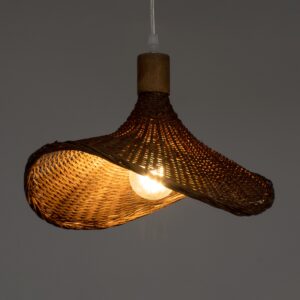 GloboStar® CUBA 01716 Vintage Κρεμαστό Φωτιστικό Οροφής Μονόφωτο 1 x E27 Καφέ Ξύλινο Bamboo Φ33 x Y25cm