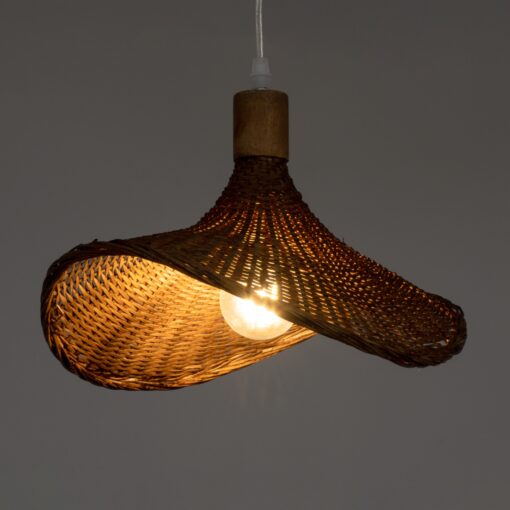 GloboStar® CUBA 01716 Vintage Κρεμαστό Φωτιστικό Οροφής Μονόφωτο 1 x E27 Καφέ Ξύλινο Bamboo Φ33 x Y25cm