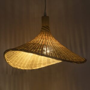 GloboStar® CUBA 01717 Vintage Κρεμαστό Φωτιστικό Οροφής Μονόφωτο 1 x E27 Μπεζ Ξύλινο Bamboo Φ43 x Y30cm