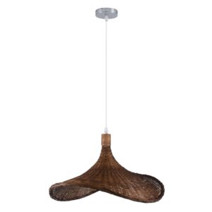 GloboStar® CUBA 01720 Vintage Κρεμαστό Φωτιστικό Οροφής Μονόφωτο 1 x E27 Καφέ Ξύλινο Bamboo Φ53 x Y30cm