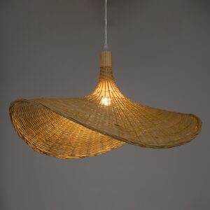 GloboStar® CUBA 01721 Vintage Κρεμαστό Φωτιστικό Οροφής Μονόφωτο 1 x E27 Μπεζ Ξύλινο Bamboo Φ63 x Y32cm