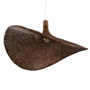 GloboStar® CUBA 01722 Vintage Κρεμαστό Φωτιστικό Οροφής Μονόφωτο 1 x E27 Καφέ Ξύλινο Bamboo Φ63 x Y32cm