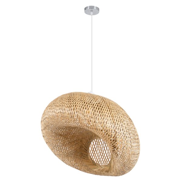 GloboStar® CARIBBEAN 01724 Vintage Κρεμαστό Φωτιστικό Οροφής Μονόφωτο 1 x E27 Μπεζ Ξύλινο Bamboo Φ60 x Y38cm