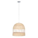 GloboStar® LUCIA 01725 Μοντέρνο Κρεμαστό Φωτιστικό Οροφής Μονόφωτο 1 x E27 Μπεζ Μπαμπού Καμπάνα Φ40 x Υ34cm