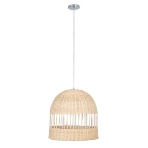 GloboStar® LUCIA 01725 Μοντέρνο Κρεμαστό Φωτιστικό Οροφής Μονόφωτο 1 x E27 Μπεζ Μπαμπού Καμπάνα Φ40 x Υ34cm