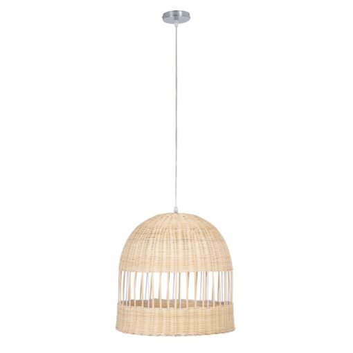 GloboStar® LUCIA 01725 Μοντέρνο Κρεμαστό Φωτιστικό Οροφής Μονόφωτο 1 x E27 Μπεζ Μπαμπού Καμπάνα Φ40 x Υ34cm
