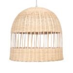 GloboStar® LUCIA 01725 Μοντέρνο Κρεμαστό Φωτιστικό Οροφής Μονόφωτο 1 x E27 Μπεζ Μπαμπού Καμπάνα Φ40 x Υ34cm