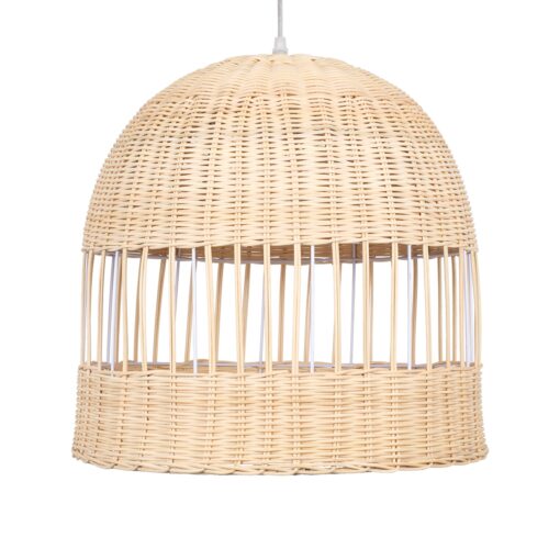 GloboStar® LUCIA 01725 Μοντέρνο Κρεμαστό Φωτιστικό Οροφής Μονόφωτο 1 x E27 Μπεζ Μπαμπού Καμπάνα Φ40 x Υ34cm
