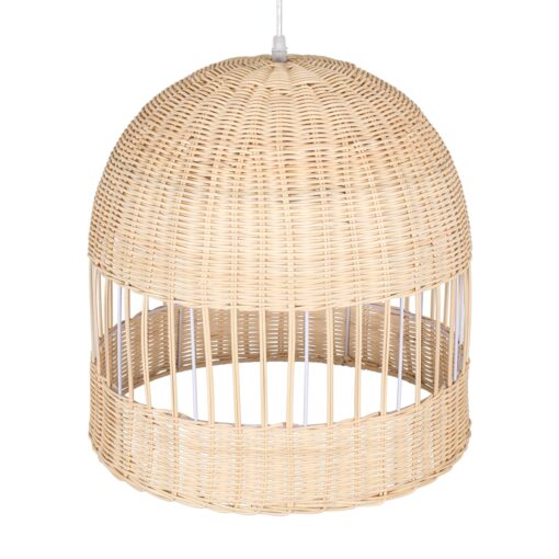 GloboStar® LUCIA 01725 Μοντέρνο Κρεμαστό Φωτιστικό Οροφής Μονόφωτο 1 x E27 Μπεζ Μπαμπού Καμπάνα Φ40 x Υ34cm