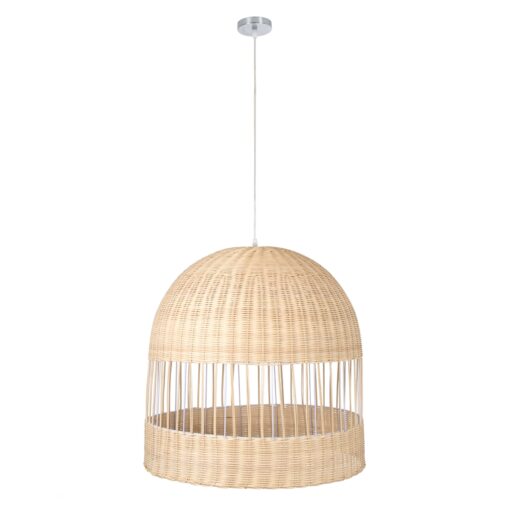 GloboStar® LUCIA 01726 Μοντέρνο Κρεμαστό Φωτιστικό Οροφής Μονόφωτο 1 x E27 Μπεζ Μπαμπού Καμπάνα Φ60 x Υ60cm