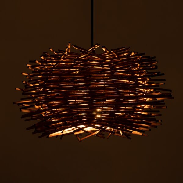 GloboStar® MINORCA 01732 Μοντέρνο Κρεμαστό Φωτιστικό Οροφής Μονόφωτο 1 x E27 Καφέ Μπαμπού Καμπάνα Φ30 x Υ18cm