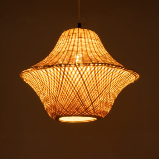 GloboStar® JUNIPER 01737 Boho Κρεμαστό Φωτιστικό Οροφής Μονόφωτο 1 x E27 AC220-240V IP20 – Φ45 x Υ40cm – Μπεζ Ξύλινο Μπαμπού Πλέγμα Καμπάνα – 5 Χρόνια Εγγύηση