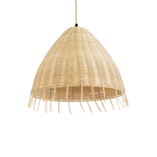 GloboStar® AQUATIC 01742 Boho Κρεμαστό Φωτιστικό Οροφής Μονόφωτο 1 x E27 AC220-240V IP20 – Φ40 x Υ36cm – Μπεζ Ξύλινο Μπαμπού Πλέγμα Καμπάνα – 5 Χρόνια Εγγύηση