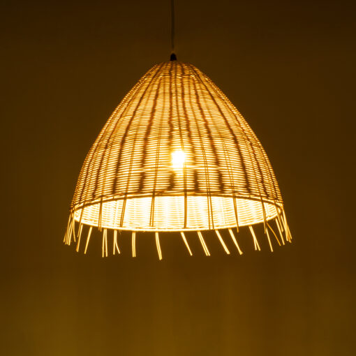 GloboStar® AQUATIC 01742 Boho Κρεμαστό Φωτιστικό Οροφής Μονόφωτο 1 x E27 AC220-240V IP20 – Φ40 x Υ36cm – Μπεζ Ξύλινο Μπαμπού Πλέγμα Καμπάνα – 5 Χρόνια Εγγύηση