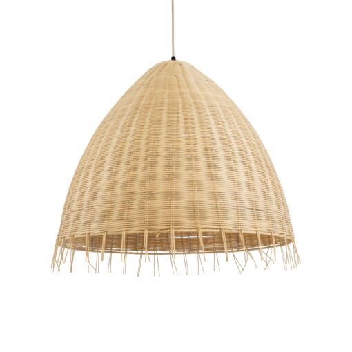 GloboStar® AQUATIC 01743 Boho Κρεμαστό Φωτιστικό Οροφής Μονόφωτο 1 x E27 AC220-240V IP20 – Φ60 x Υ60cm – Μπεζ Ξύλινο Μπαμπού Πλέγμα Καμπάνα – 5 Χρόνια Εγγύηση