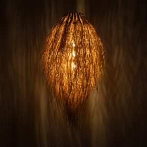 GloboStar® ARCHIPELAGO 01747 Μοντέρνο Κρεμαστό Φωτιστικό Οροφής Μονόφωτο 1 x E27 Μπεζ Μπαμπού Πλέγμα Φ30 x Υ63cm