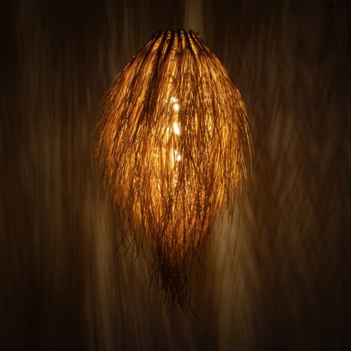 GloboStar® ARCHIPELAGO 01747 Μοντέρνο Κρεμαστό Φωτιστικό Οροφής Μονόφωτο 1 x E27 Μπεζ Μπαμπού Πλέγμα Φ30 x Υ63cm