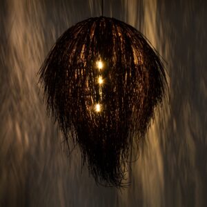 GloboStar® ARCHIPELAGO 01750 Μοντέρνο Κρεμαστό Φωτιστικό Οροφής Μονόφωτο 1 x E27 Καφέ Μπαμπού Πλέγμα Φ40 x Υ63cm