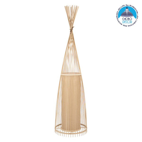 GloboStar® AZORES 01755 Μοντέρνο Φωτιστικό Δαπέδου Μονόφωτο 1 x E27 Μπεζ Μπαμπού Πλέγμα D40 x H150cm