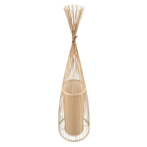 GloboStar® AZORES 01755 Μοντέρνο Φωτιστικό Δαπέδου Μονόφωτο 1 x E27 Μπεζ Μπαμπού Πλέγμα D40 x H150cm