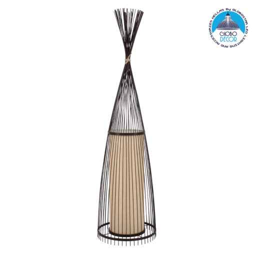 GloboStar® AZORES 01756 Μοντέρνο Φωτιστικό Δαπέδου Μονόφωτο 1 x E27 Καφέ Μπαμπού Πλέγμα D40 x H150cm