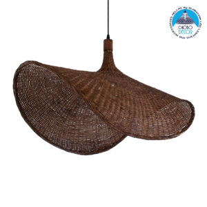 GloboStar® CUBA 01768 Μοντέρνο Κρεμαστό Φωτιστικό Οροφής Μονόφωτο 1 x E27 Καφέ Bamboo Πλέγμα Φ80 x Υ49cm