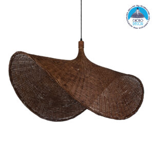GloboStar® CUBA 01770 Μοντέρνο Κρεμαστό Φωτιστικό Οροφής Μονόφωτο 1 x E27 Καφέ Bamboo Πλέγμα Φ100 x Υ55cm