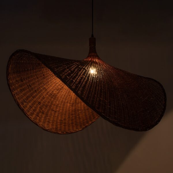 GloboStar® CUBA 01768 Μοντέρνο Κρεμαστό Φωτιστικό Οροφής Μονόφωτο 1 x E27 Καφέ Bamboo Πλέγμα Φ80 x Υ49cm