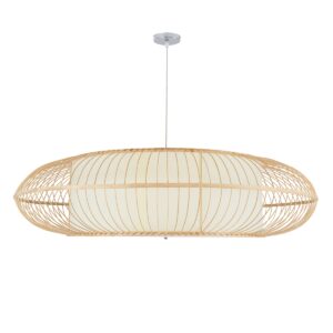 GloboStar® FERNANDO 01782 Μοντέρνο Κρεμαστό Φωτιστικό Οροφής Μονόφωτο 1 x E27 Καφέ Μπαμπού Καμπάνα Φ120 x Υ31cm