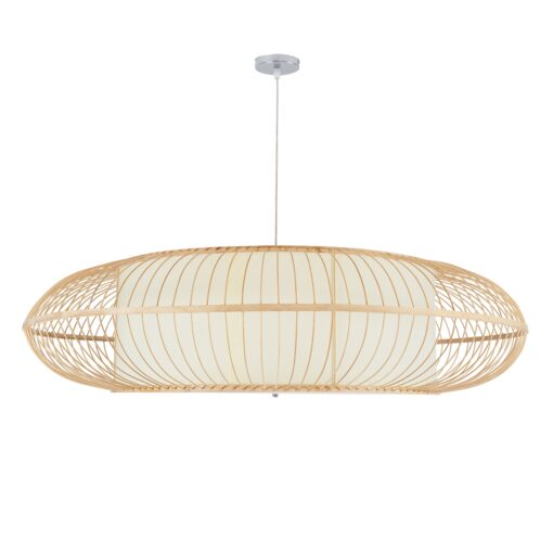GloboStar® FERNANDO 01782 Μοντέρνο Κρεμαστό Φωτιστικό Οροφής Μονόφωτο 1 x E27 Καφέ Μπαμπού Καμπάνα Φ120 x Υ31cm