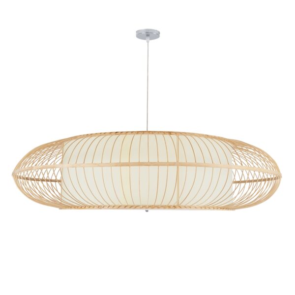 GloboStar® FERNANDO 01782 Μοντέρνο Κρεμαστό Φωτιστικό Οροφής Μονόφωτο 1 x E27 Καφέ Μπαμπού Καμπάνα Φ120 x Υ31cm