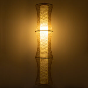 GloboStar® HIBISCUS 01783 Μοντέρνο Κρεμαστό Φωτιστικό Οροφής Μονόφωτο 1 x E27 Μπεζ Μπαμπού Πλέγμα Φ35 x Υ150cm