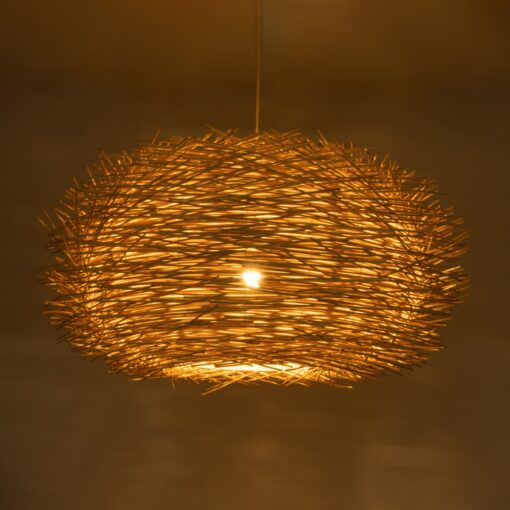 GloboStar® MINORCA 01786 Boho Κρεμαστό Φωτιστικό Οροφής Μονόφωτο 1 x E27 AC220-240V IP20 – Φ100 x Υ45cm – Μπεζ Ξύλινο Πλέγμα – 5 Χρόνια Εγγύηση