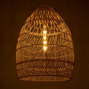 GloboStar® MALIBU 01810 Μοντέρνο Κρεμαστό Φωτιστικό Οροφής Μονόφωτο 1 x E27 Μπεζ Μπαμπού Καμπάνα Φ57 x Υ75cm