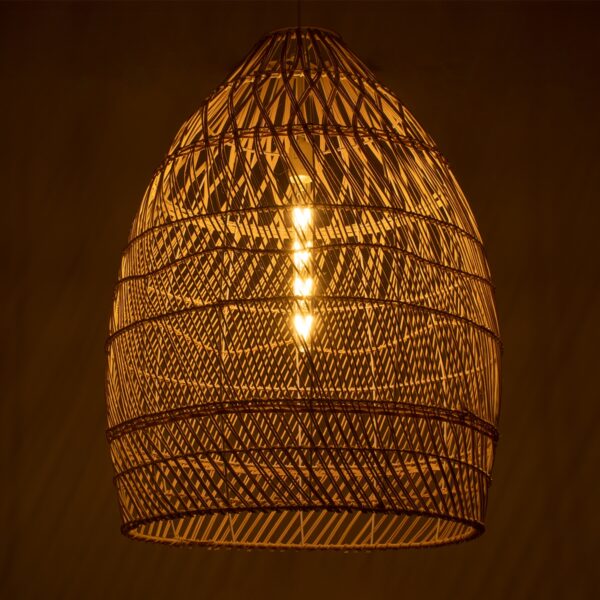 GloboStar® MALIBU 01810 Μοντέρνο Κρεμαστό Φωτιστικό Οροφής Μονόφωτο 1 x E27 Μπεζ Μπαμπού Καμπάνα Φ57 x Υ75cm