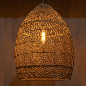 GloboStar® MALIBU 01812 Μοντέρνο Κρεμαστό Φωτιστικό Οροφής Μονόφωτο 1 x E27 Μπεζ Μπαμπού Καμπάνα Φ95 x Υ125cm